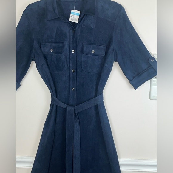 J. McLaughlin Women’s Haarlem Shirt Dress Faux Suede Solid Navy Blue Size M NWT - Picture 4 of 14